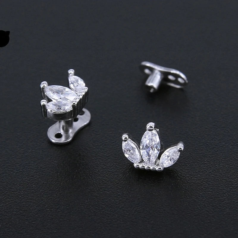 Elegant Stainless Steel Dermal Anchor Set with Cubic Zirconia