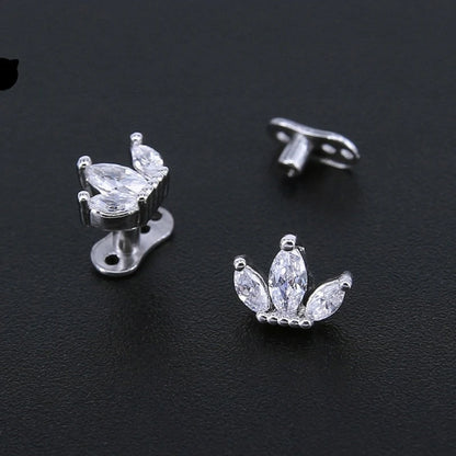 Elegant Stainless Steel Dermal Anchor Set with Cubic Zirconia
