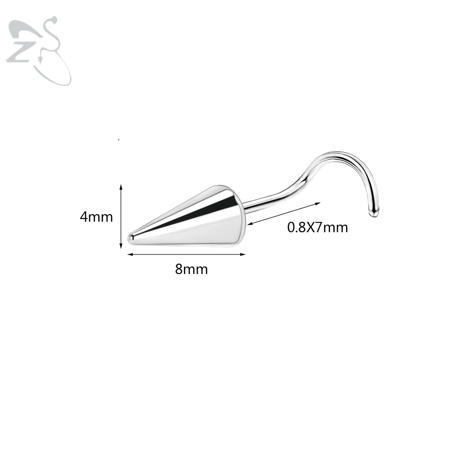 ZS 1PC 20G Spike Nose Ring Stainless steel Nose Stud Black Color Cone Nostril Piercing L-Shaped Seputm Nose Hole Body Piercings