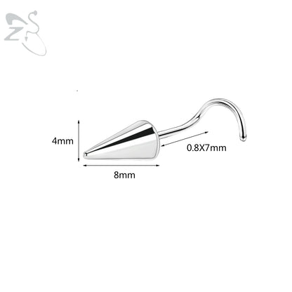 ZS 1PC 20G Spike Nose Ring Stainless steel Nose Stud Black Color Cone Nostril Piercing L-Shaped Seputm Nose Hole Body Piercings