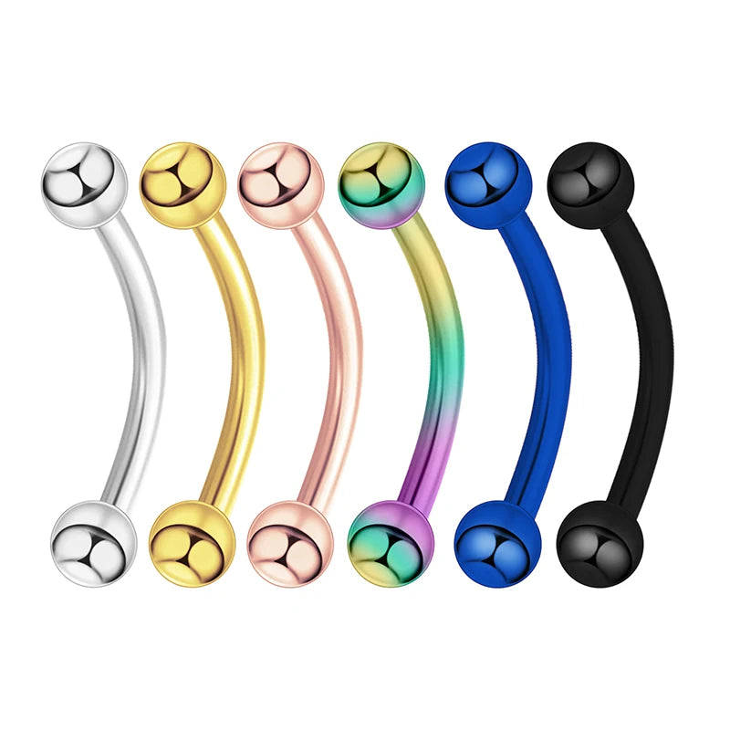 6PCS Stainless Steel Curved Barbell Jewelry - Banana Shape Eyebrow/Lip Ring, Helix/Navel/Cartilage Earring for Men Women