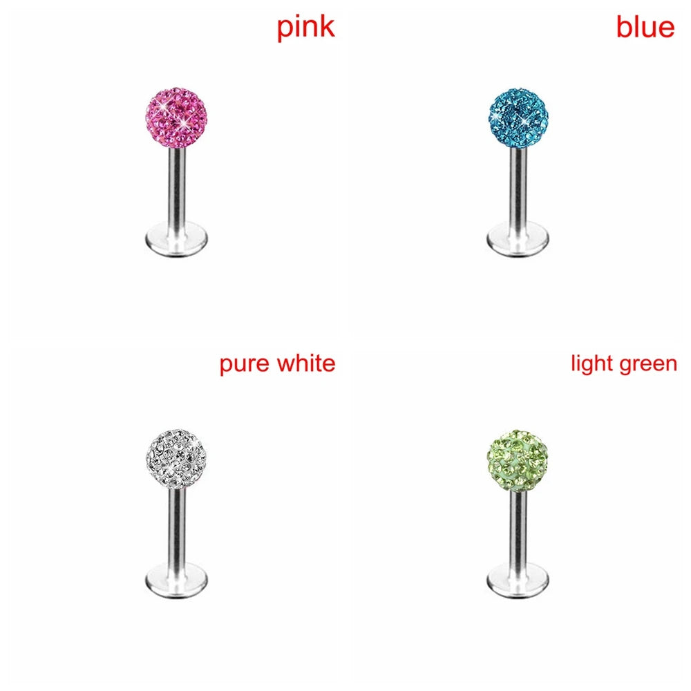 Stylish Labret Stud with Crystal Ball - Versatile Stainless Steel Body Jewelry