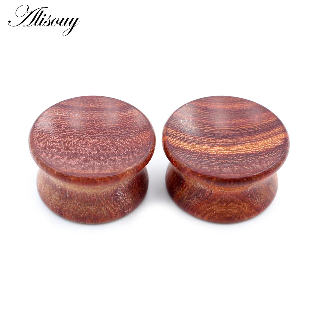 Alisouy 2pcs 6mm-20mm Concave Natural Wood Men Women Ear Tunnels Plugs Expander Stretchers Gauges Earrings Piercing Body Jewelry