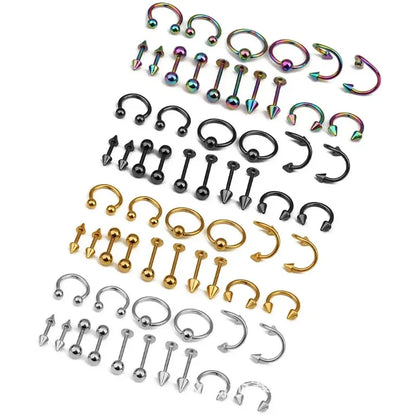 Versatile Stainless Steel Body Jewelry Set - Eyebrow, Nose, Lip, Tongue Rings