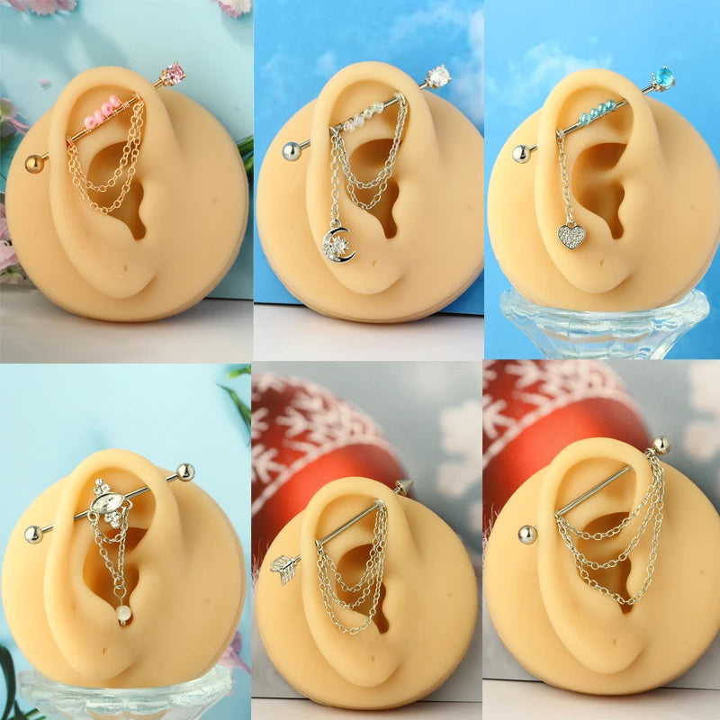 1PCS Stainless Steel dangling Industrial Piercing Barbell 14G Star Industrial Earring Tragus Cartilage Jewelry Industrial Rings