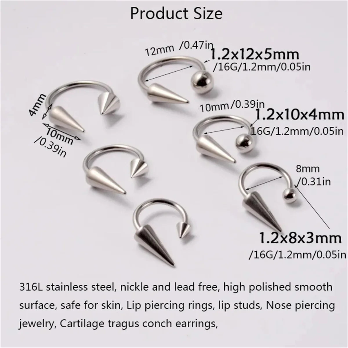 Versatile Stainless Steel Lip Ring Set - Comfortable & Stylish Body Jewelry for All Occasions
