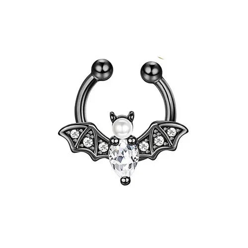 Elegant Stainless Steel Crystal Bat Faux Nose Ring - Non-Piercing Clip on Hoop