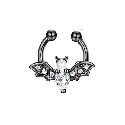 Elegant Stainless Steel Crystal Bat Faux Nose Ring - Non-Piercing Clip on Hoop