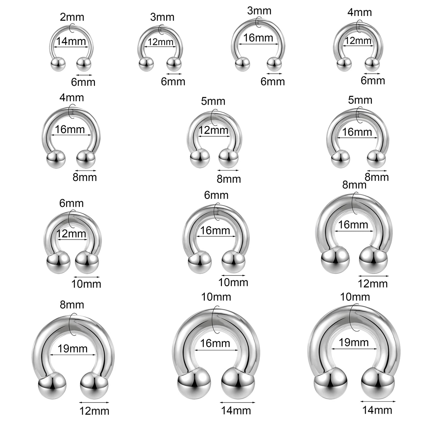 ZS 1 Piece 2/4/6/8G Stainelss Steel Horseshoe Nose Ring Men Internal Threaded Large Gauge Piercings Ear Expander Septum Piercing