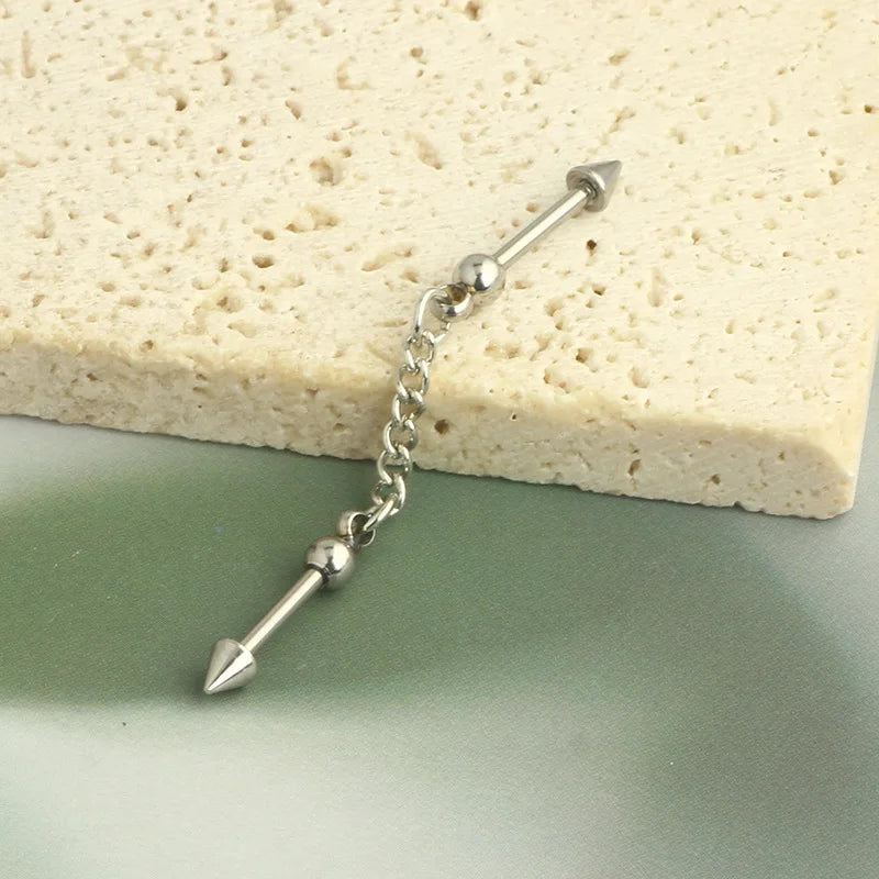 New Silver Color Industrial Piercing Chain Earrings for Women Fashion Ear Cartilage Helix Barbell Surgical Steel Jewelry Gifts