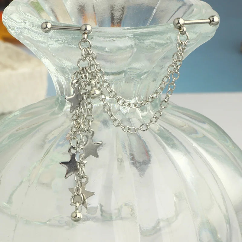 Fashion Double Piercing Chain Stud Earring Industrial Piercing Chain Earrings Tassel Cartilage Helix Jewelry