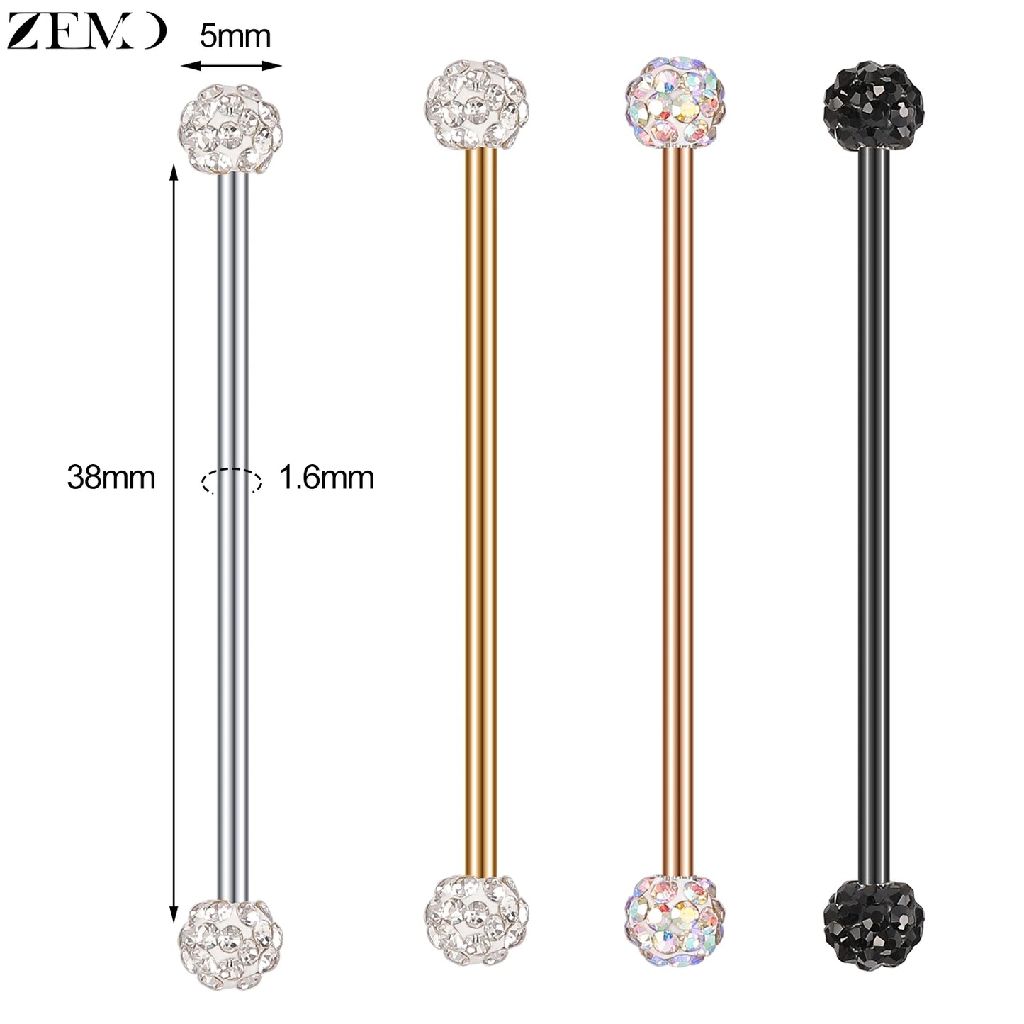 ZEMO 38MM Stainless Steel Industrial Barbell Earrings - Unisex, Multistyle