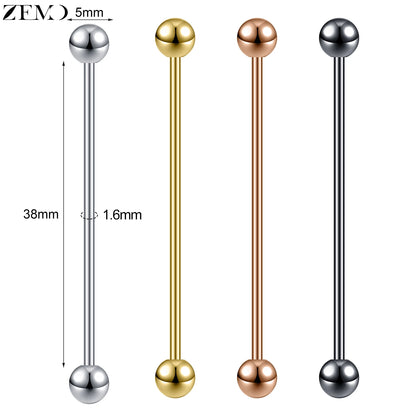 ZEMO 38MM Stainless Steel Industrial Barbell Earrings - Unisex, Multistyle