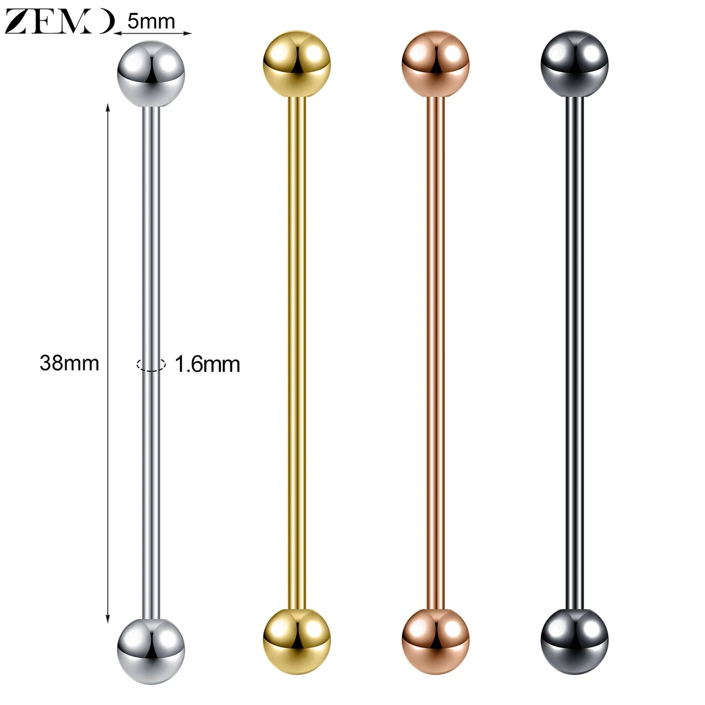 ZEMO 14G Stainless Steel Industrial Barbell Earrings - Versatile and Stylish for All Occasions