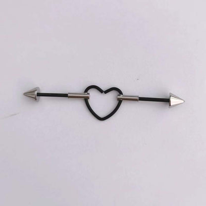 1PC New Stainless Steel Industrial Piercing Contrasting Colors Design Movable Adjustable Industrial Bar Heart Ear Piercing 16G