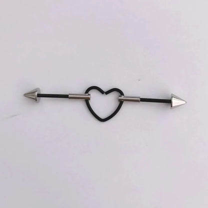 1PC New Stainless Steel Industrial Piercing Contrasting Colors Design Movable Adjustable Industrial Bar Heart Ear Piercing 16G