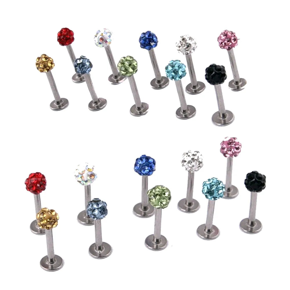 Stylish Labret Stud with Crystal Ball - Versatile Stainless Steel Body Jewelry