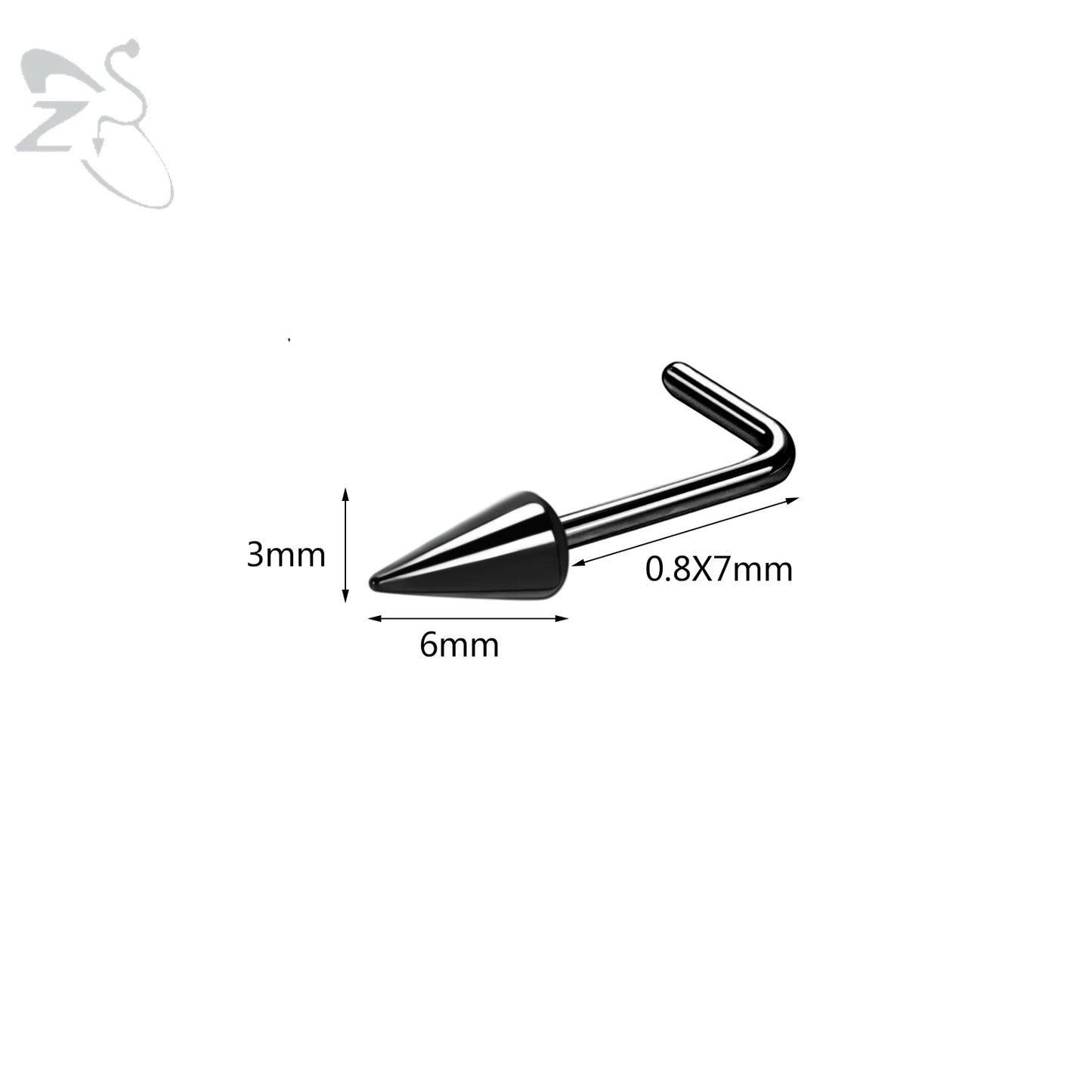 ZS 1PC 20G Spike Nose Ring Stainless steel Nose Stud Black Color Cone Nostril Piercing L-Shaped Seputm Nose Hole Body Piercings