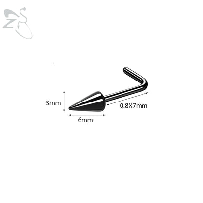 ZS 1PC 20G Spike Nose Ring Stainless steel Nose Stud Black Color Cone Nostril Piercing L-Shaped Seputm Nose Hole Body Piercings