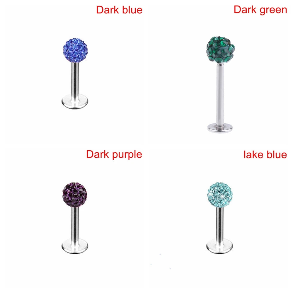 Stylish Labret Stud with Crystal Ball - Versatile Stainless Steel Body Jewelry