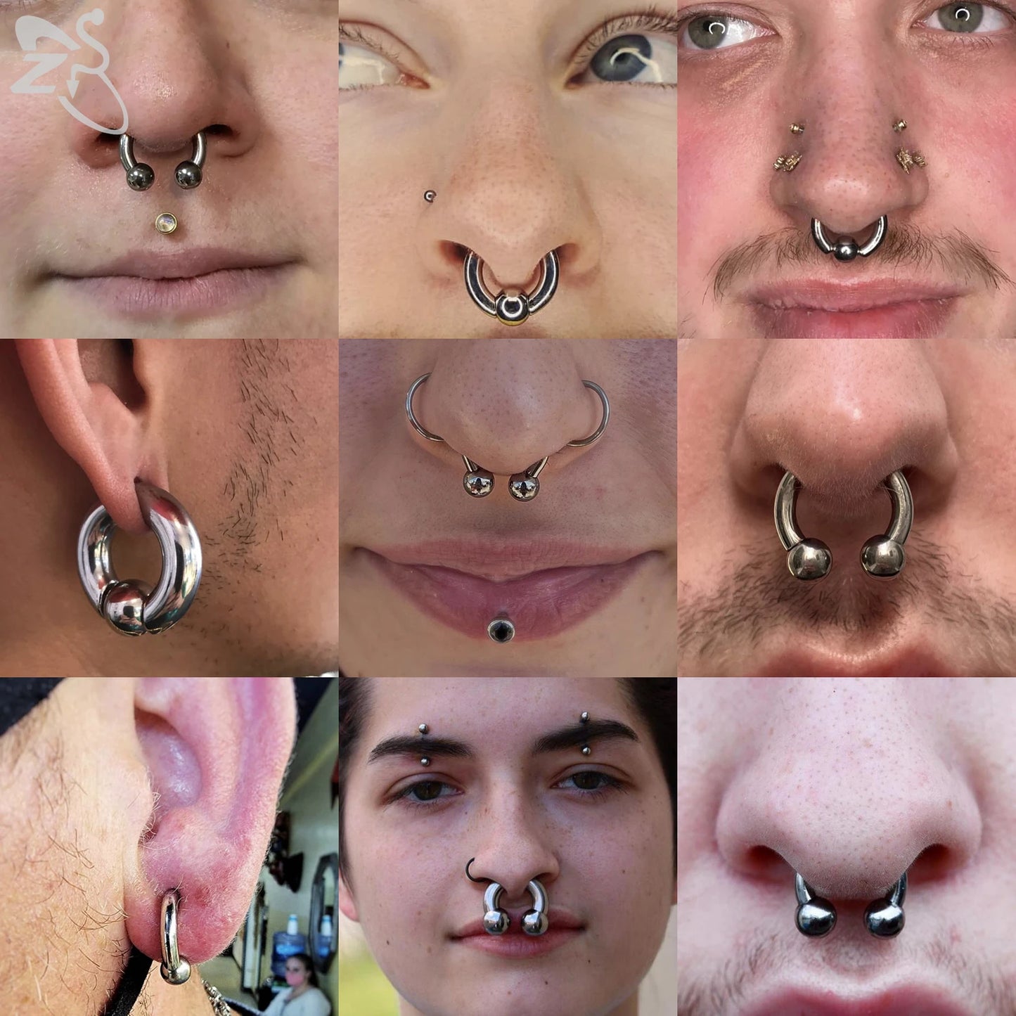 ZS 1 Piece 2/4/6/8G Stainelss Steel Horseshoe Nose Ring Men Internal Threaded Large Gauge Piercings Ear Expander Septum Piercing