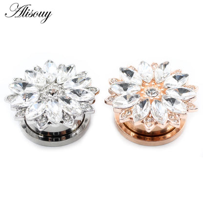 Alisouy 2pcs Stainless Steel Flower Zirconia Moon Star Clock Heart Screw Ear Tunnels Plugs Expander Gauges Body Piercing Jewelry