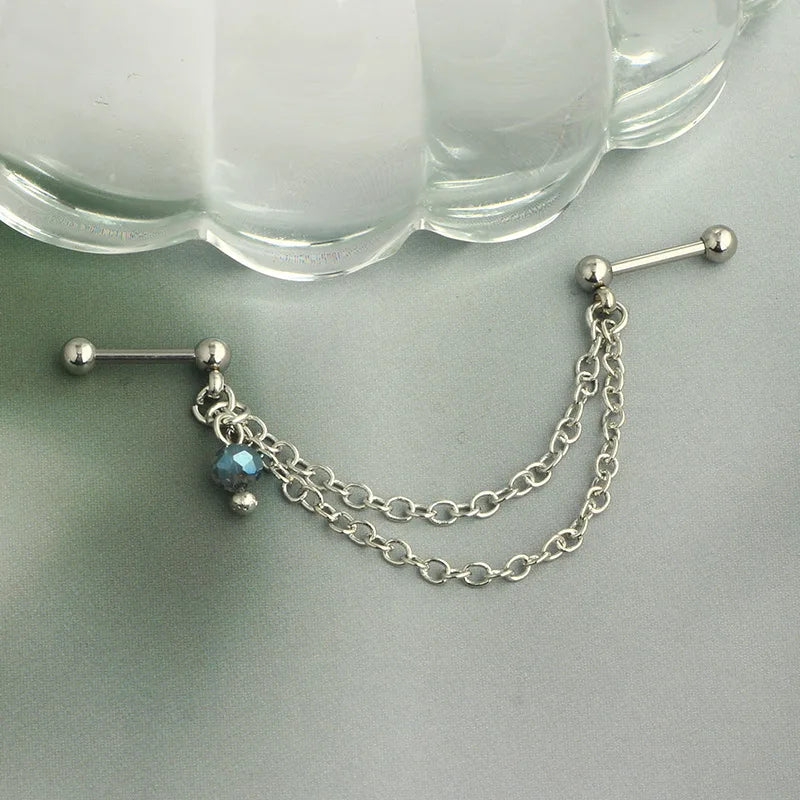 Fashion Double Piercing Chain Stud Earring Industrial Piercing Chain Earrings Tassel Cartilage Helix Jewelry