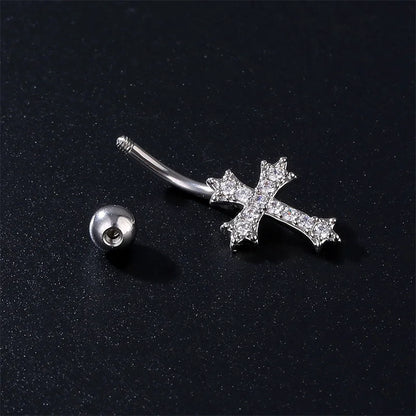 Elegant Stainless Steel Cross Pendant Belly Button Ring with Zircon