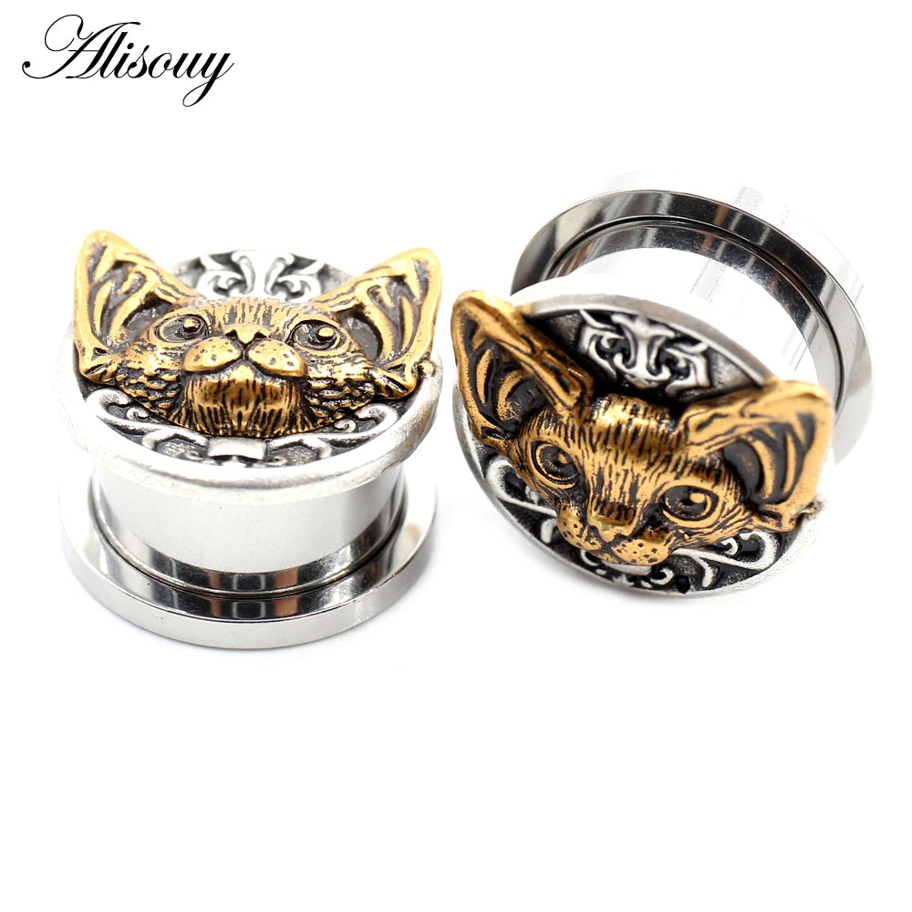 2PCS Stainless Steel Star Moon Sun Skull Cat Butterfly Ear Gauges Tunnels Plugs Expander Stretcher Piercing Body Jewelry