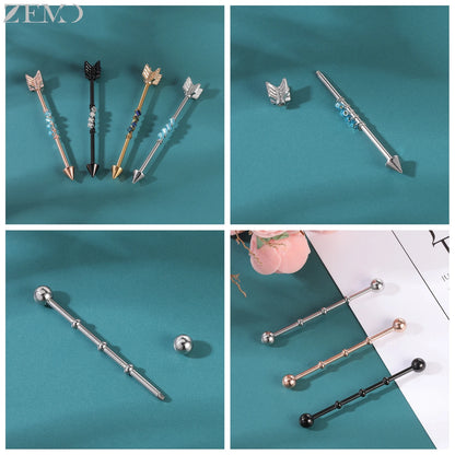 ZEMO 14G Stainless Steel Industrial Barbell Earrings - Versatile and Stylish for All Occasions