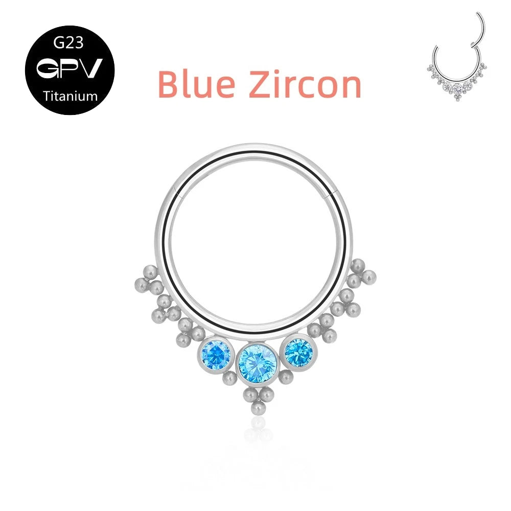 G23 Titanium Nose Ring with Zircon & Opal - Versatile Body Jewelry
