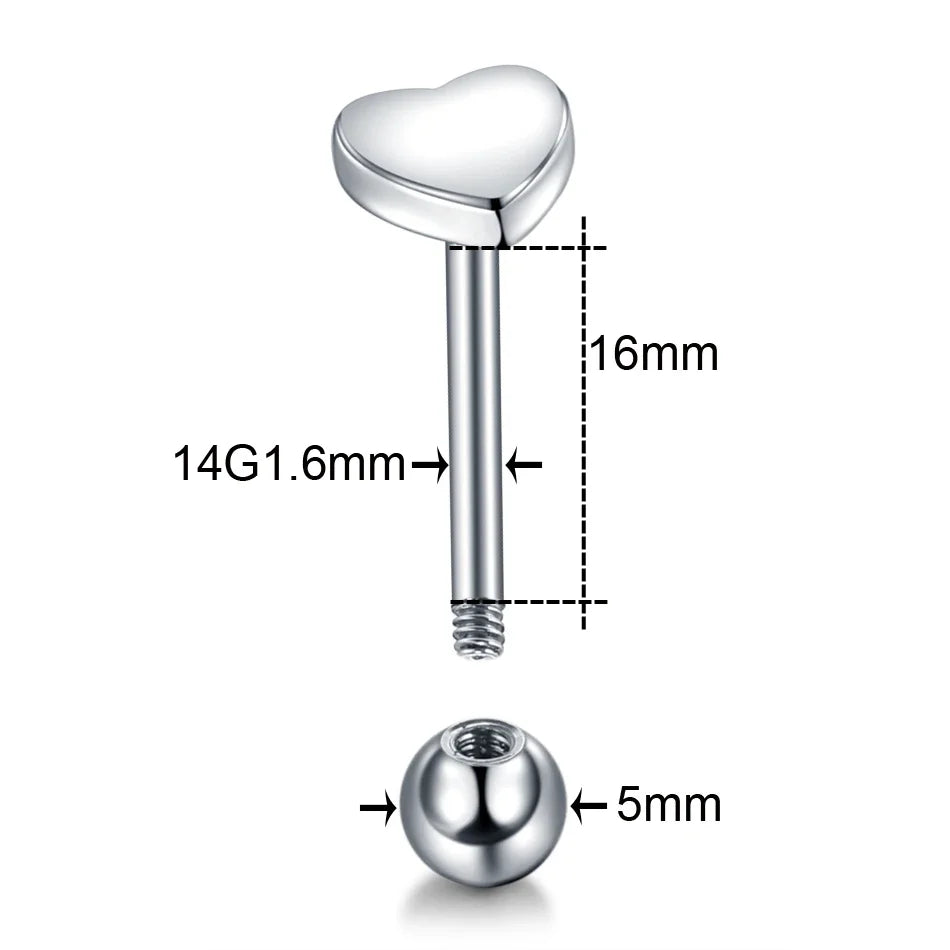 1PC Stainless Steel Heart Shaped Tongue Ring Barbell Tongue Piercing Cute Bar Ear Tragus Studs Labret Piercing Body Jewelry