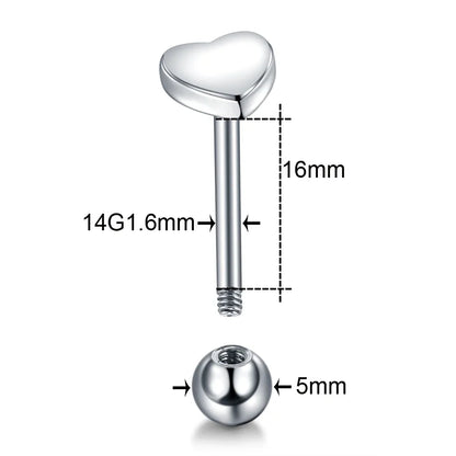 1PC Stainless Steel Heart Shaped Tongue Ring Barbell Tongue Piercing Cute Bar Ear Tragus Studs Labret Piercing Body Jewelry
