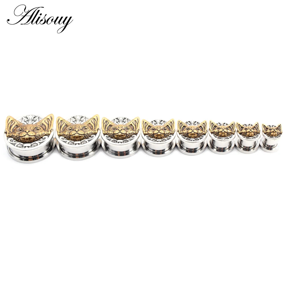 2PCS Stainless Steel Star Moon Sun Skull Cat Butterfly Ear Gauges Tunnels Plugs Expander Stretcher Piercing Body Jewelry