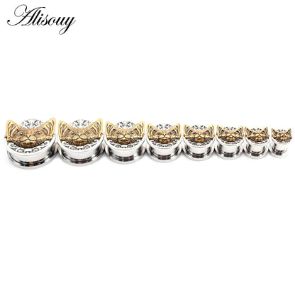 2PCS Stainless Steel Star Moon Sun Skull Cat Butterfly Ear Gauges Tunnels Plugs Expander Stretcher Piercing Body Jewelry