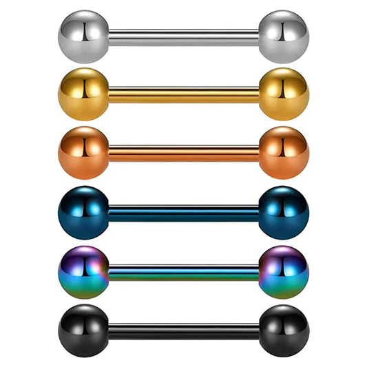 6PCS Titanium Tongue Rings Colorful Tongue Barbell Tongue Body Piercing Jewelry 12mm 14mm 16mm 18mm