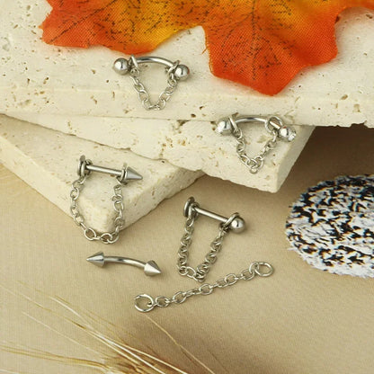 Punk Style Stainless Steel Chain Lip Stud - Versatile Cartilage Stud Earrings for All Occasions