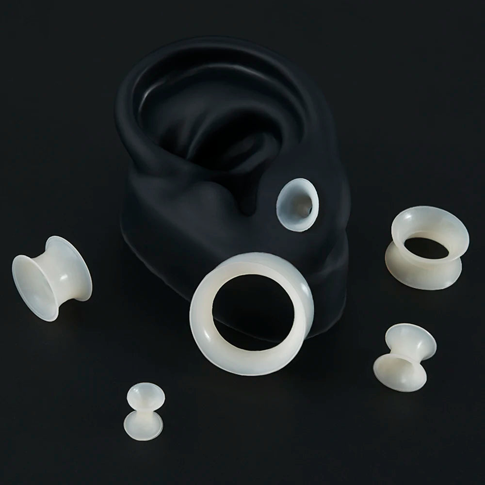 Pair Skin Thin Soft Flexible Ear Tunnels Double Flare Ear Plugs Flesh Tunnel Ear Gauge Expander Stretcher Earlets Earrings