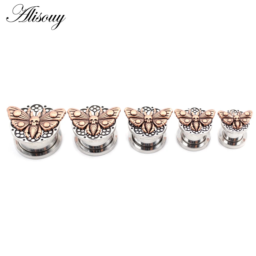 2PCS Stainless Steel Star Moon Sun Skull Cat Butterfly Ear Gauges Tunnels Plugs Expander Stretcher Piercing Body Jewelry