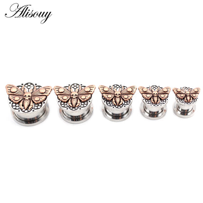 2PCS Stainless Steel Star Moon Sun Skull Cat Butterfly Ear Gauges Tunnels Plugs Expander Stretcher Piercing Body Jewelry