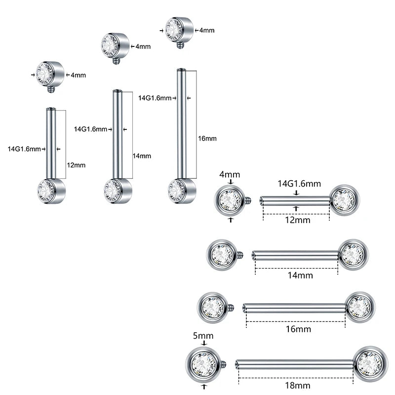 Hypoallergenic Titanium Nipple Barbell with Sparkling CZ Crystal - Versatile & Elegant