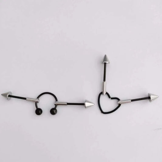 1PC New Stainless Steel Industrial Piercing Contrasting Colors Design Movable Adjustable Industrial Bar Heart Ear Piercing 16G