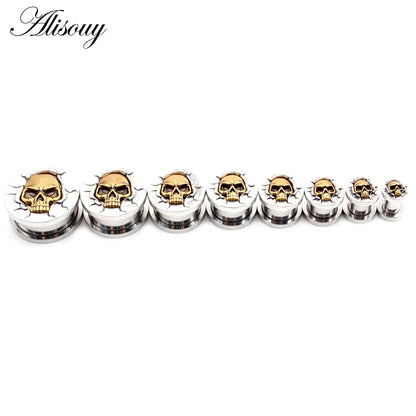 2PCS Stainless Steel Star Moon Sun Skull Cat Butterfly Ear Gauges Tunnels Plugs Expander Stretcher Piercing Body Jewelry