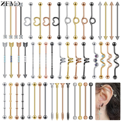 ZEMO 14G Stainless Steel Industrial Barbell Earrings - Versatile and Stylish for All Occasions