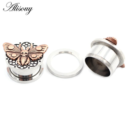 2PCS Stainless Steel Star Moon Sun Skull Cat Butterfly Ear Gauges Tunnels Plugs Expander Stretcher Piercing Body Jewelry
