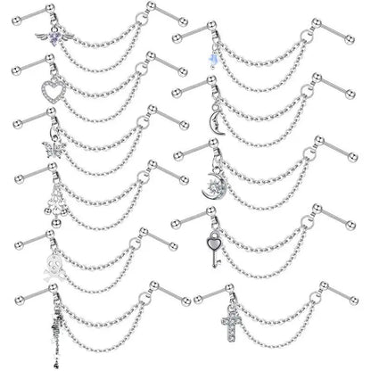 Fashion Double Piercing Chain Stud Earring Industrial Piercing Chain Earrings Tassel Cartilage Helix Jewelry