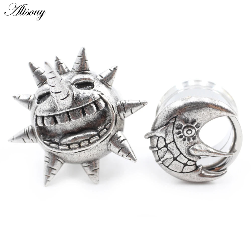 Alisouy 2PCS Sun Moon Stainless Steel Ear Tunnels - Versatile, Comfortable Body Piercing Jewelry