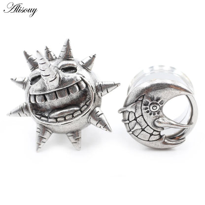 Alisouy 2PCS Sun Moon Stainless Steel Ear Tunnels - Versatile, Comfortable Body Piercing Jewelry