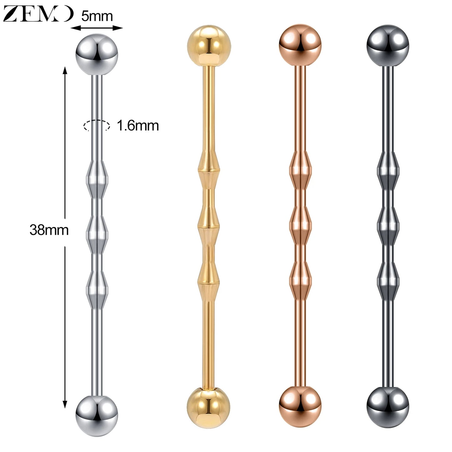 ZEMO 38MM Stainless Steel Industrial Barbell Earrings - Unisex, Multistyle