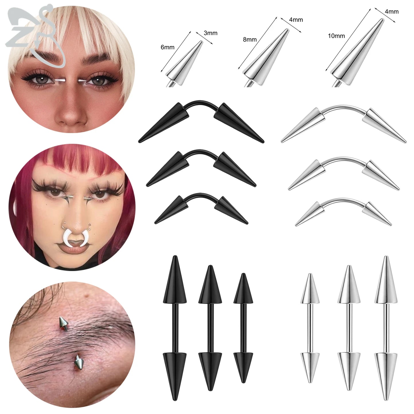 Versatile Black Stainless Steel Long Spike Eyebrow Ring for Any Occasion